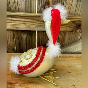 Mark Roberts Gold Goose Holiday Statue Gold Glitter & White Marabou Accents 10”H